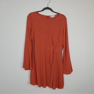 NSR Dress Asymmetrical Twist Bell Sleeve Spring Summer Fall Boho Orange Size L